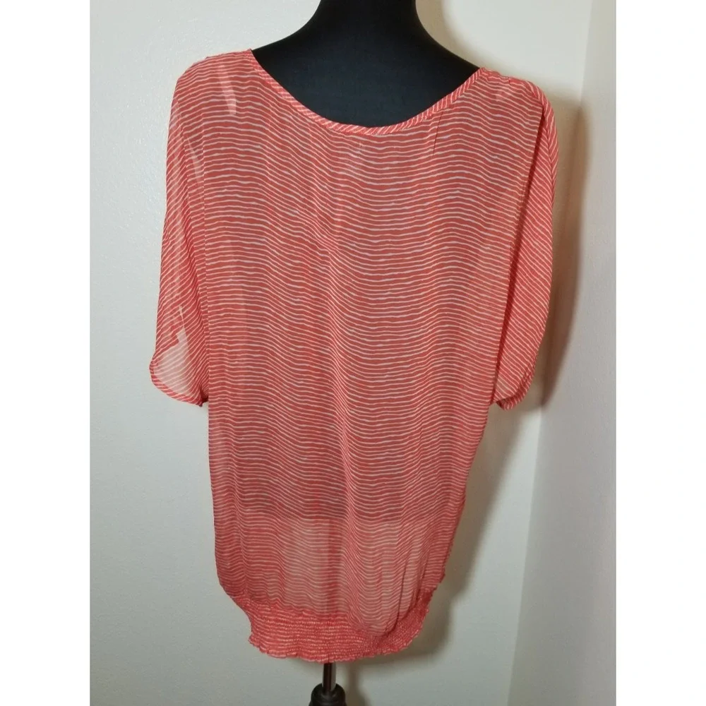 Torrid Plus Sz 3 Orange Semi Sheer Stripe Short Sleeve Blouse Retro Coastal Boho